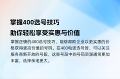 掌握400选号技巧，助你轻松享受实惠与价值